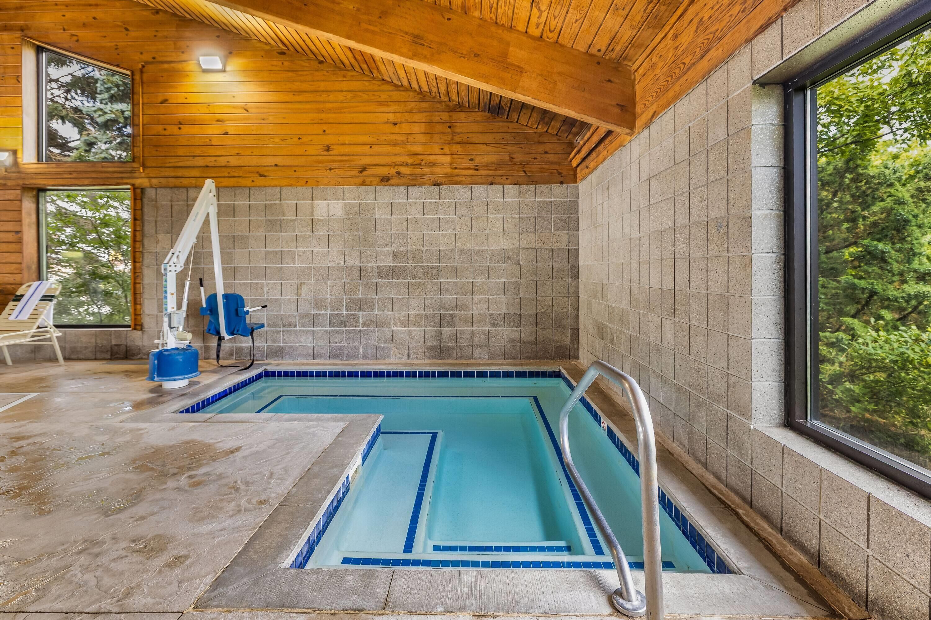 Indoor pool, open 8:00 AM to 10:00 PM, sun loungers