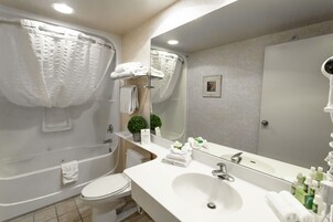 Bañera con ducha, artículos de tocador gratuitos, secador de pelo