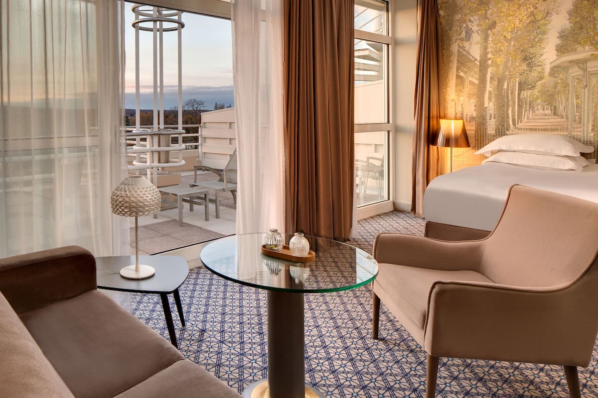 Deluxe Room, Terrace, Park View | 1 bedroom, down comforters, Select Comfort beds, minibar