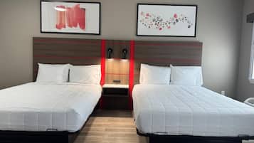 Room, 2 Queen Beds, Non Smoking | Desk, laptop workspace, blackout curtains, iron/ironing board