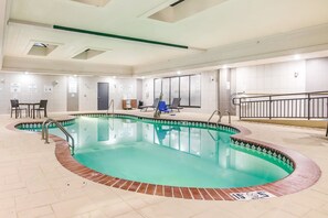 Indoor pool, open 10:00 AM to 10:00 PM, sun loungers
