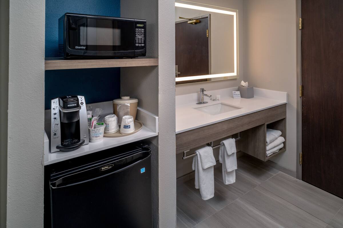 1 bedroom, desk, laptop workspace, iron/ironing board