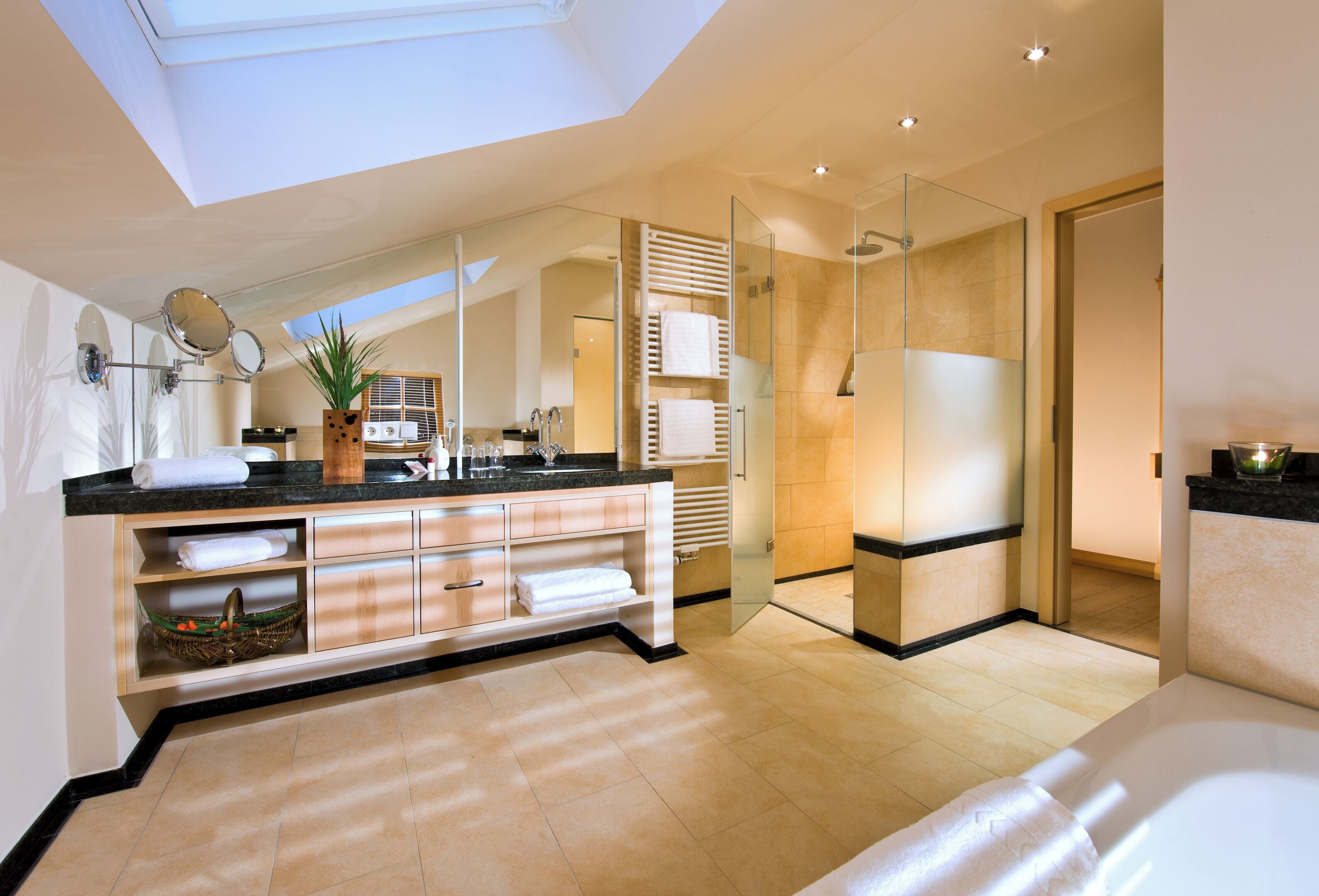 shower, free toiletries, hair dryer, bathrobes