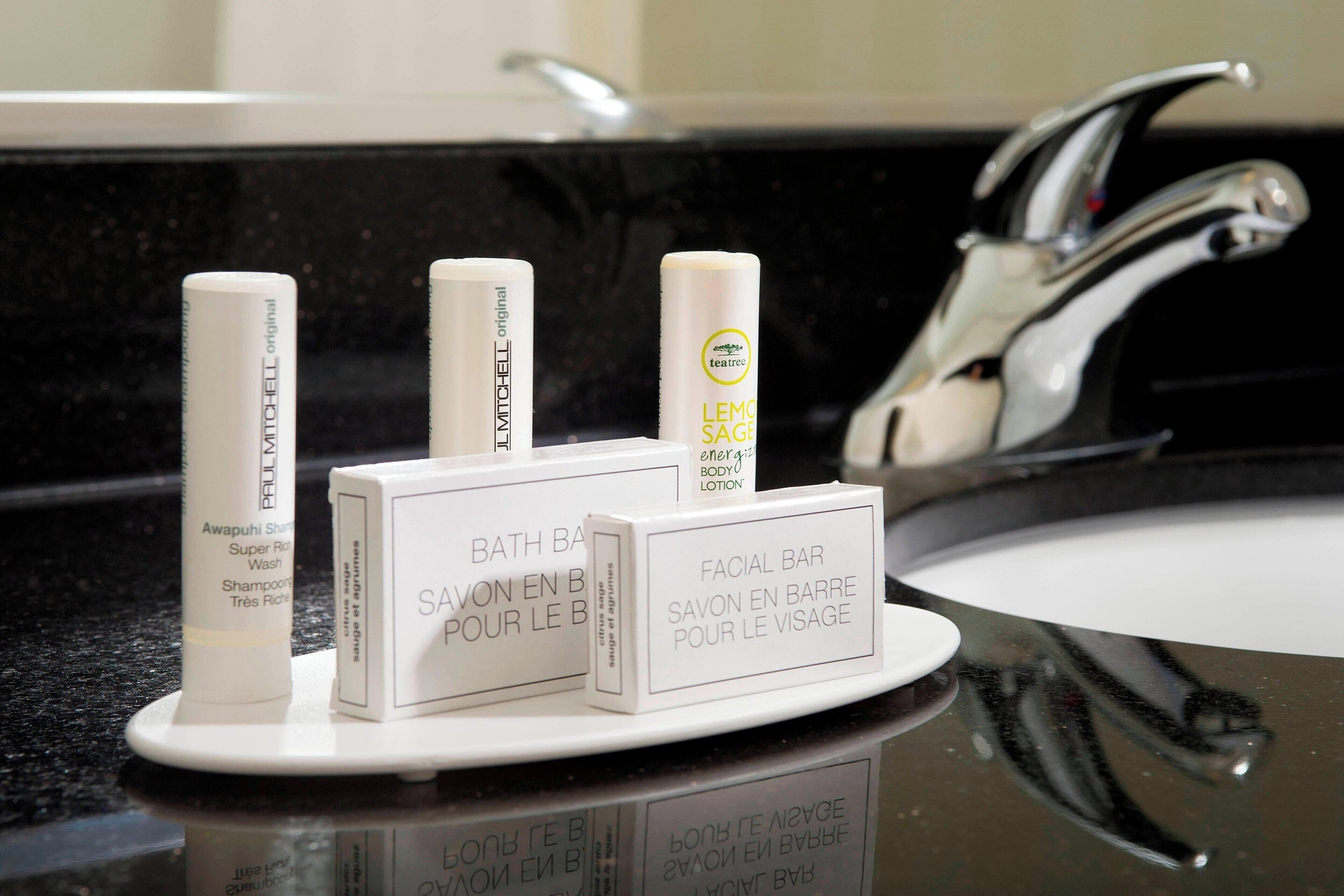 free toiletries, hair dryer, towels