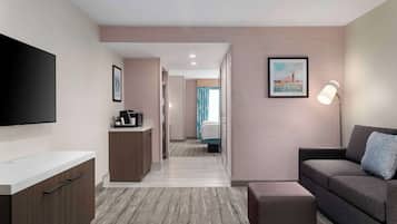 Junior Suite, Multiple Beds | Living area | 37-inch LCD TV with cable channels, TV, pay movies