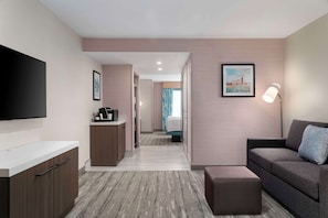 Junior Suite, Multiple Beds | Living area | 37-inch LCD TV with cable channels, TV, pay movies