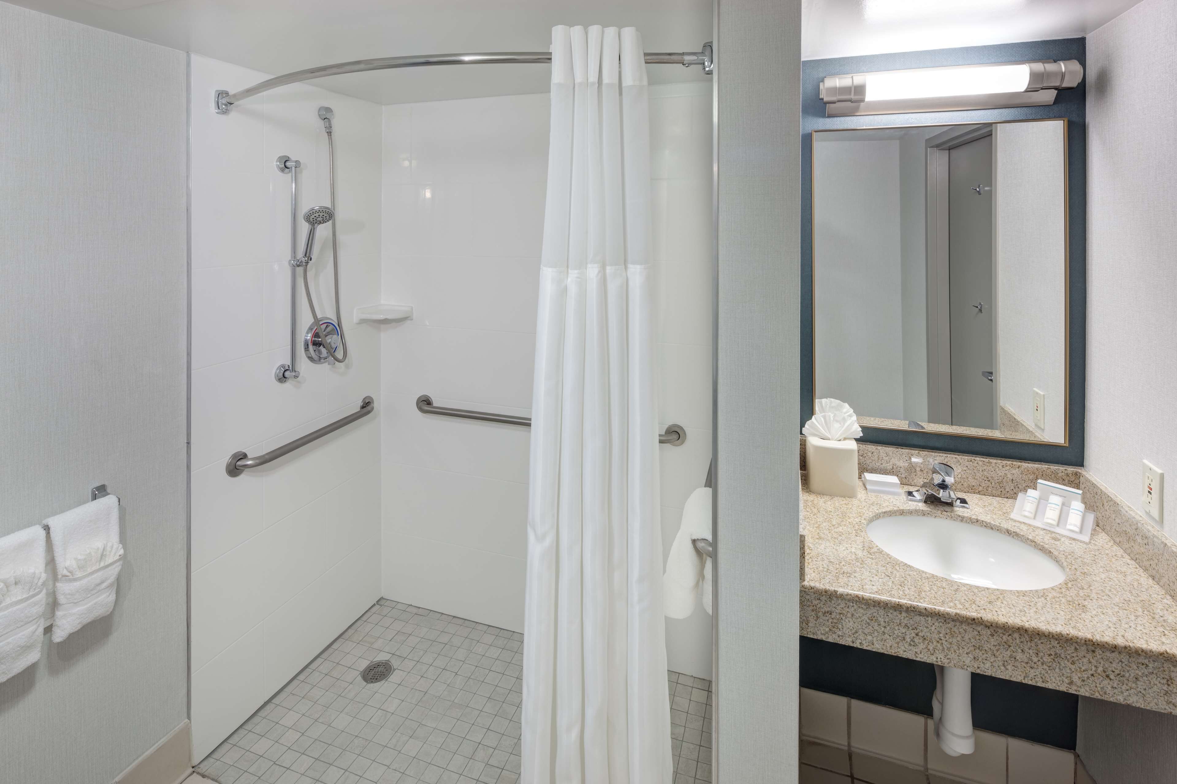 room, 2 queen beds (roll in shower) | bathroom | free toiletries, hair dryer, towels