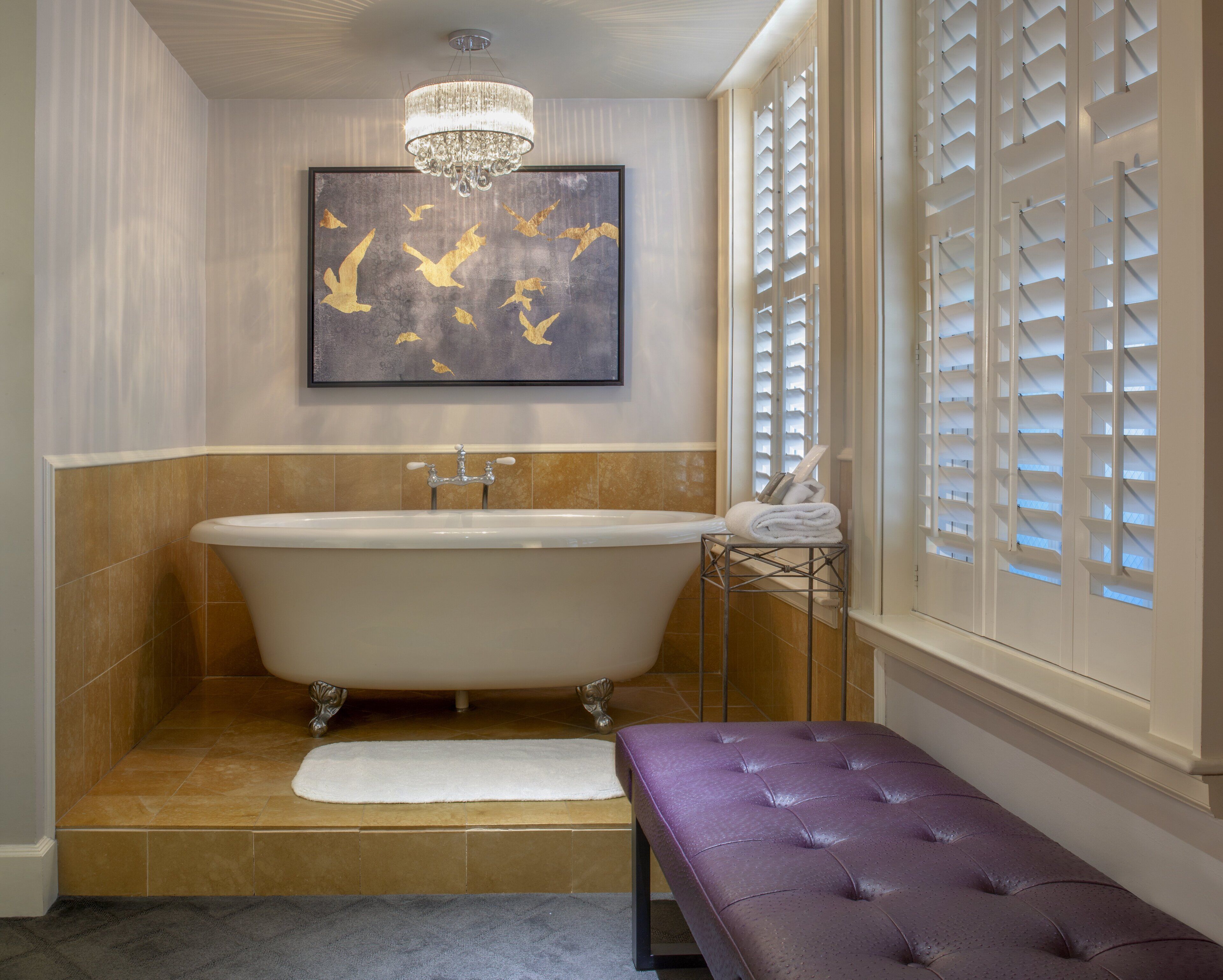 designer toiletries, hair dryer, bathrobes, towels