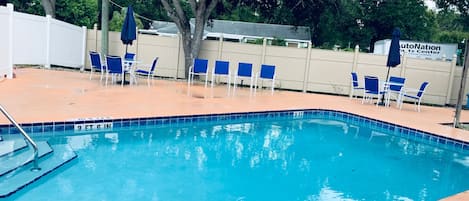 Outdoor pool, pool umbrellas