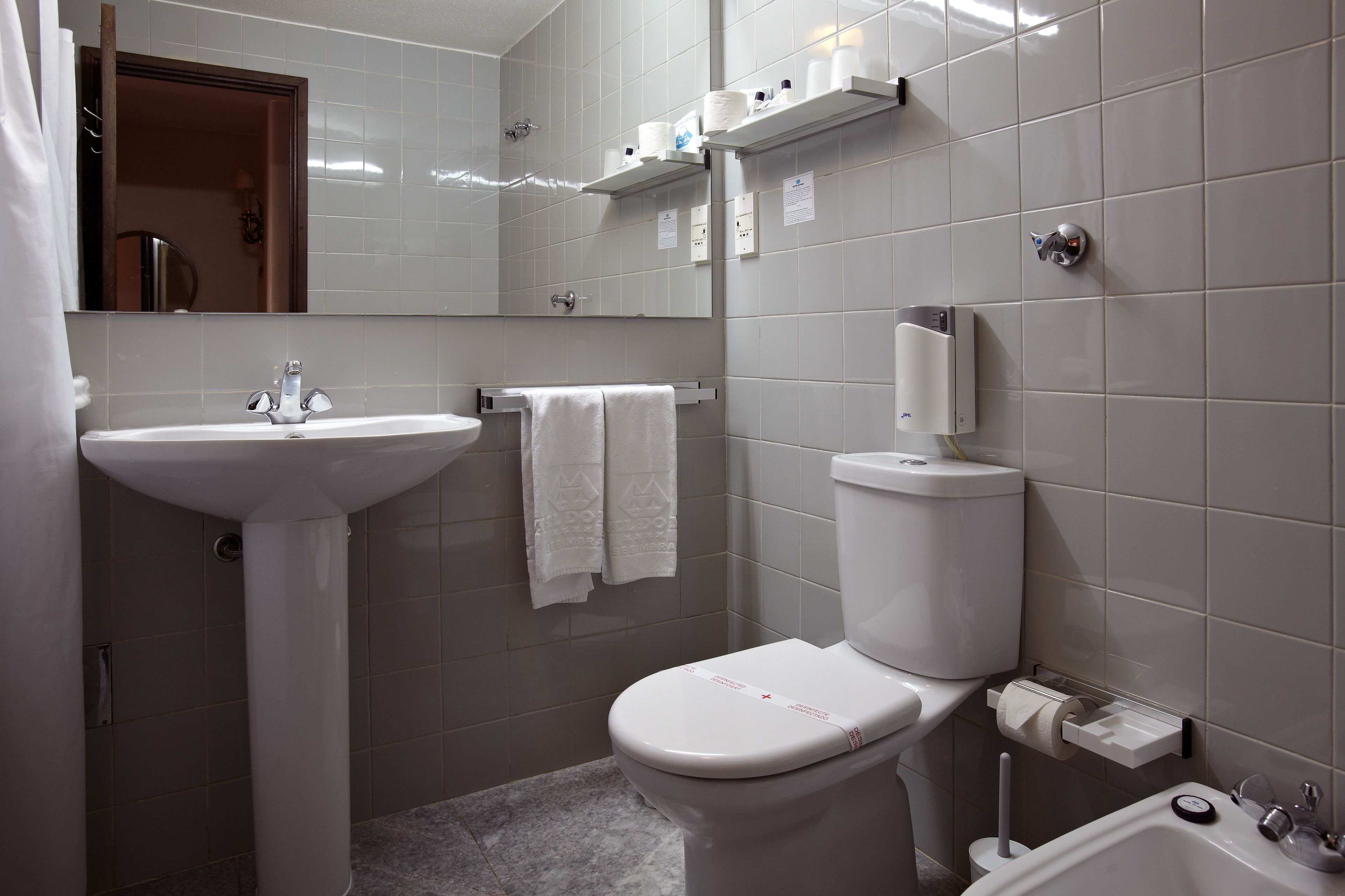 bathtub, hair dryer, bidet, towels