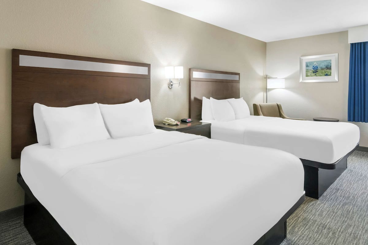 Pillowtop beds, desk, laptop workspace, iron/ironing board