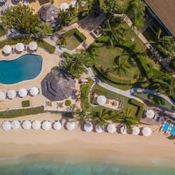 On the beach, sun-loungers, beach umbrellas, beach towels