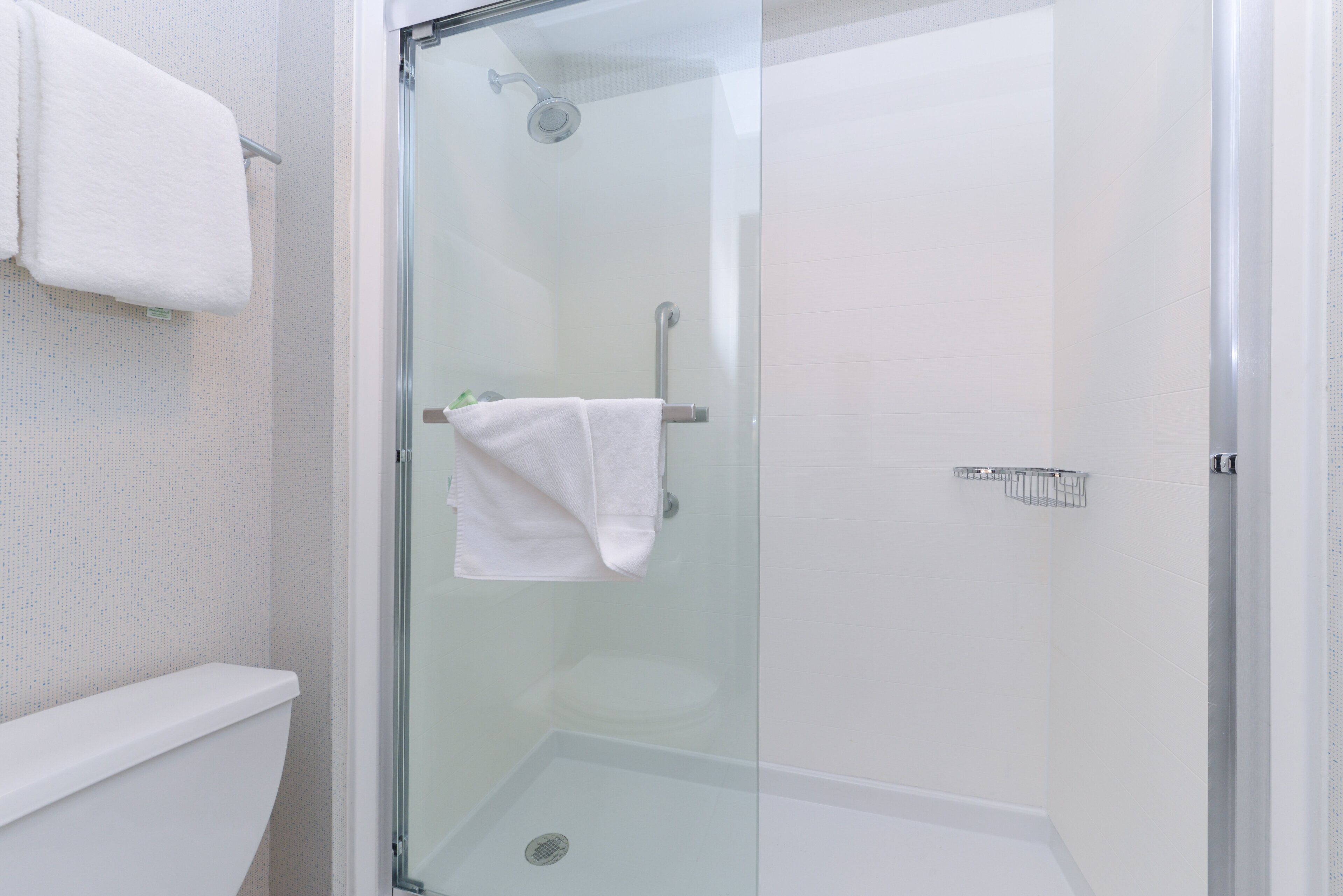 combined shower/bathtub, hair dryer, towels