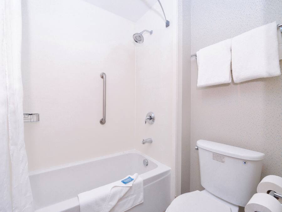 A bathroom with a bathtub, a toilet, and a shower.