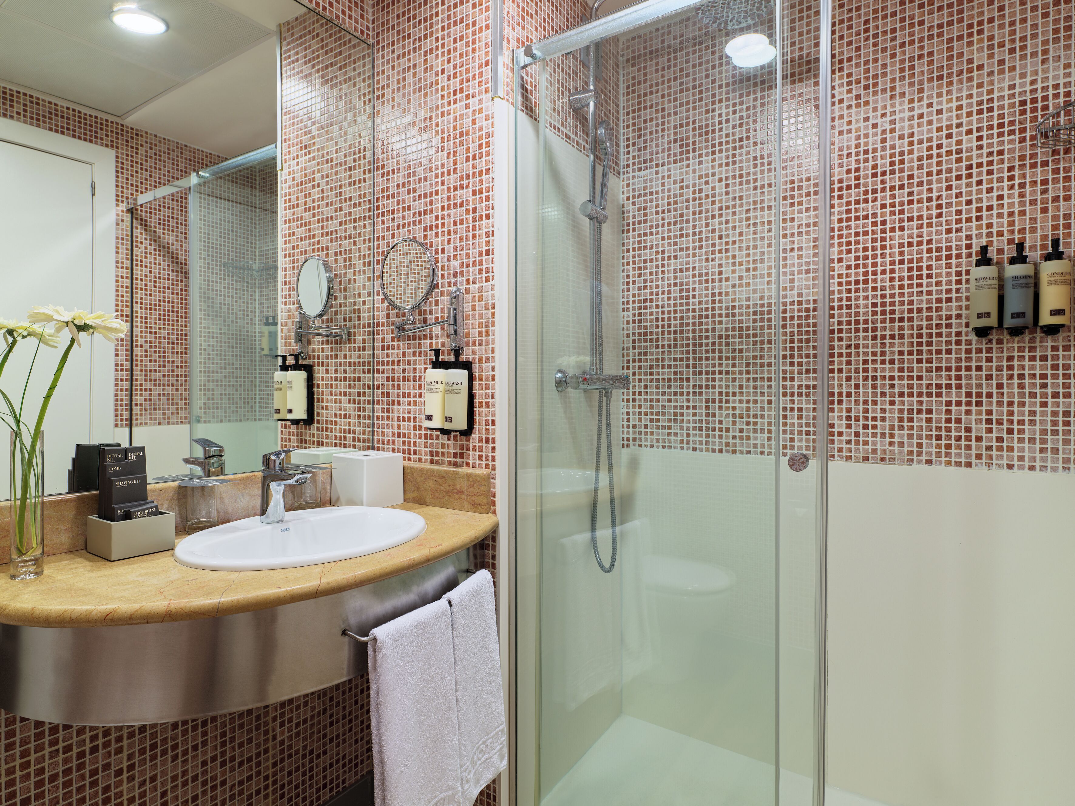 eco-friendly toiletries, hair dryer, bidet, towels