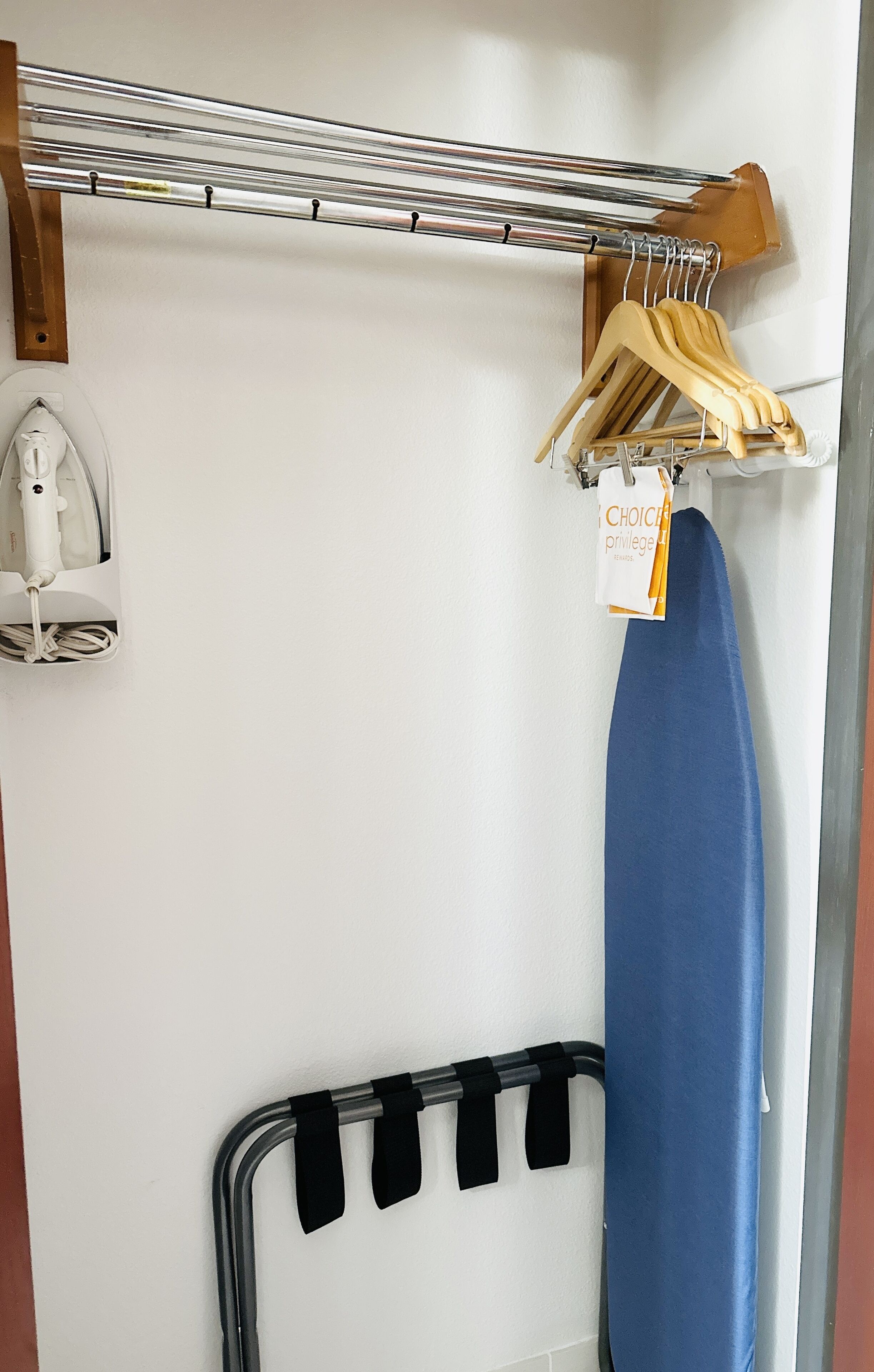 desk, blackout curtains, iron/ironing board, free cots/infant beds