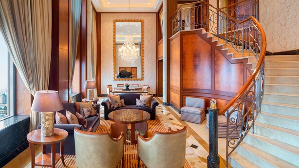 A luxurious lobby with a grand staircase, elegant furniture, and a chandelier. - The Hongta Hotel, a Luxury Collection Hotel, Shanghai (Shanghai)