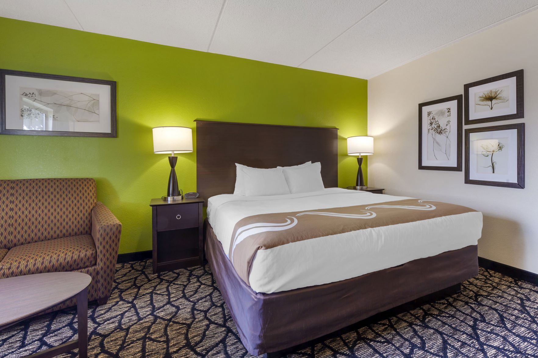 Desk, laptop workspace, iron/ironing board, cribs/infant beds