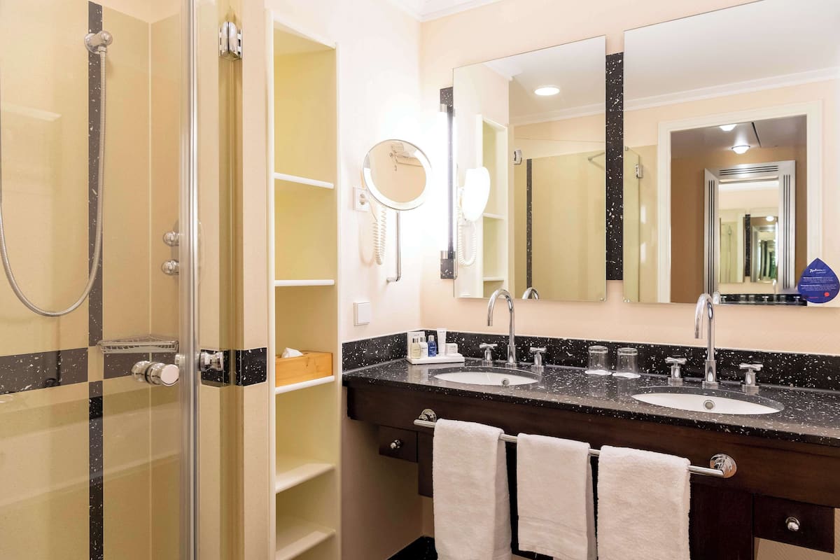 free toiletries, hair dryer, towels, soap