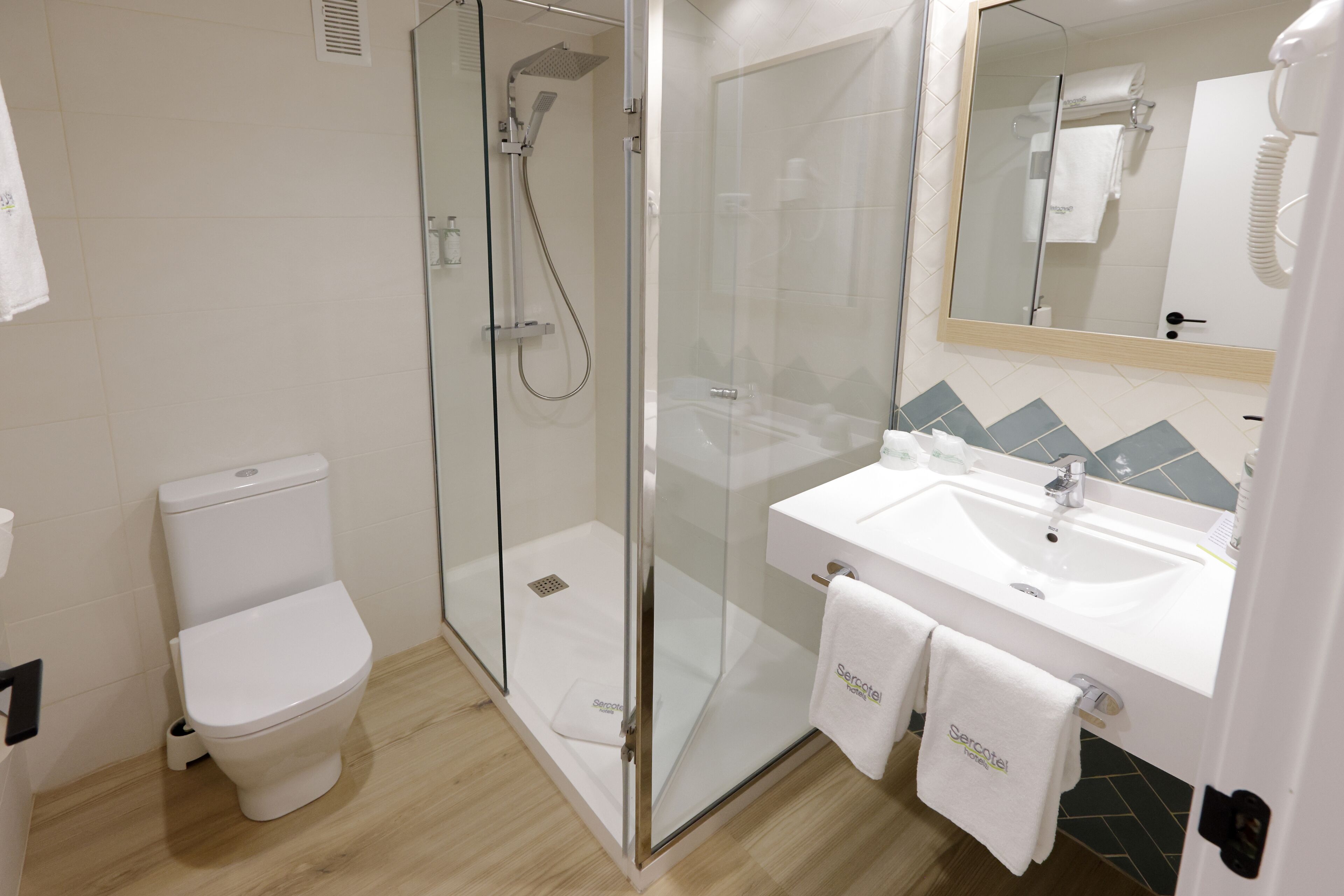 double room (king size) | bathroom | shower, free toiletries, hair dryer, towels