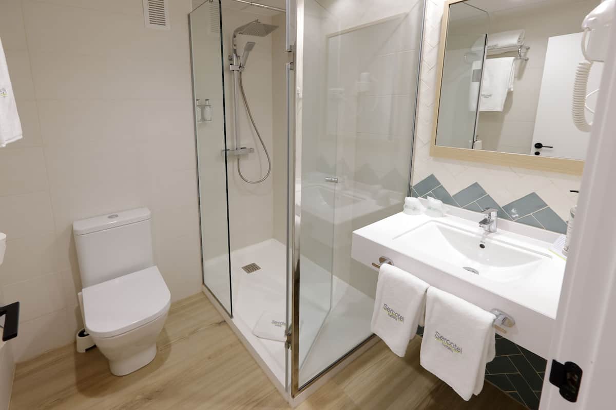 double room (king size) | bathroom | shower, free toiletries, hair dryer, towels