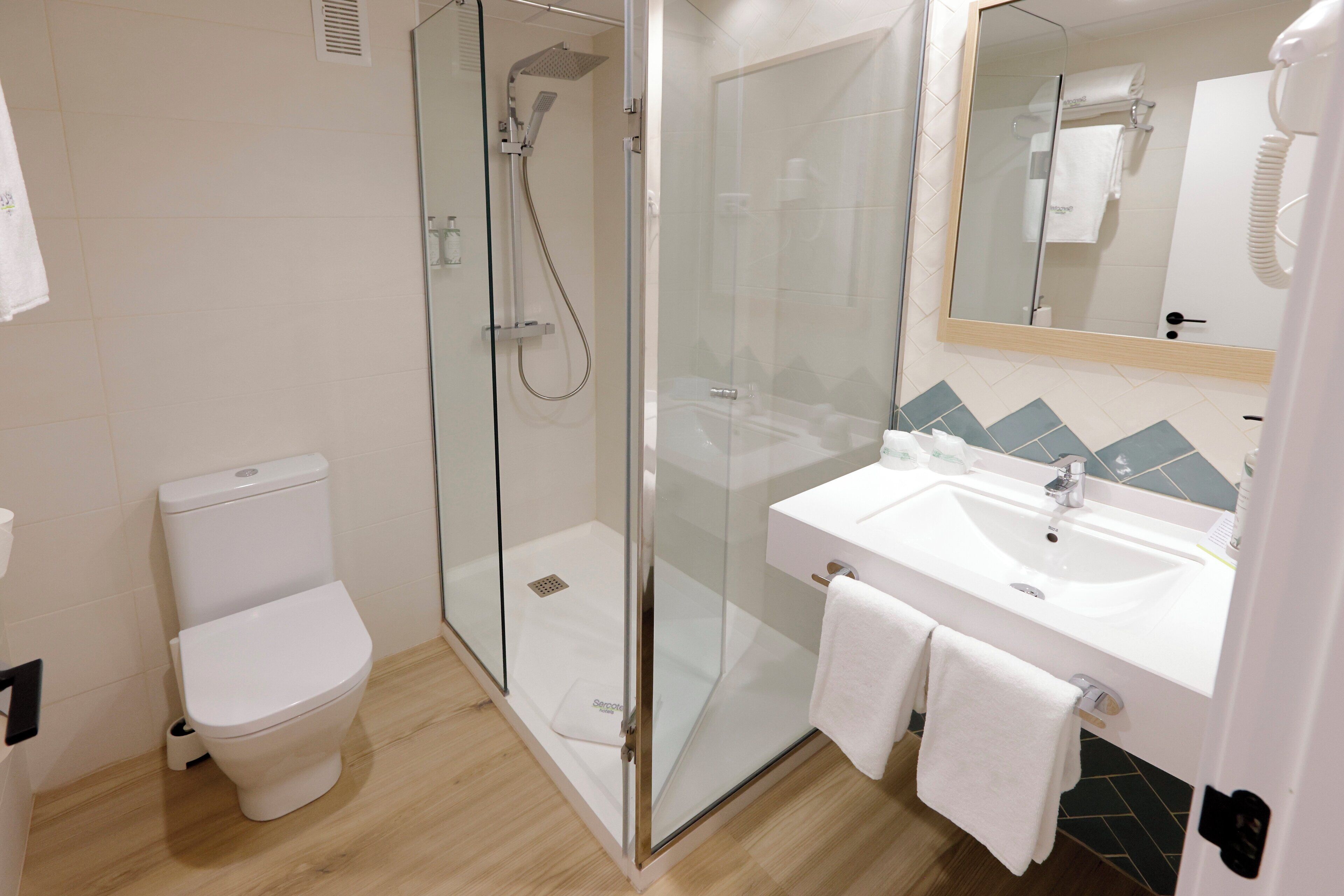 shower, free toiletries, hair dryer, towels