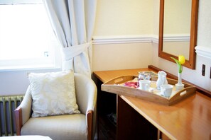 Individually decorated, individually furnished, desk, iron/ironing board