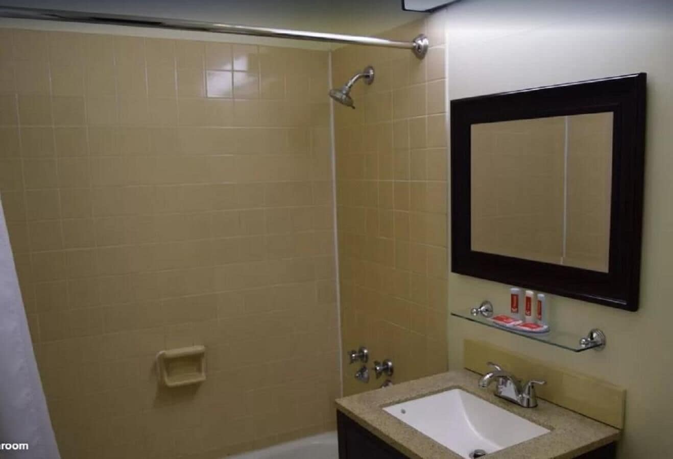Combined shower/tub, free toiletries, hair dryer, towels