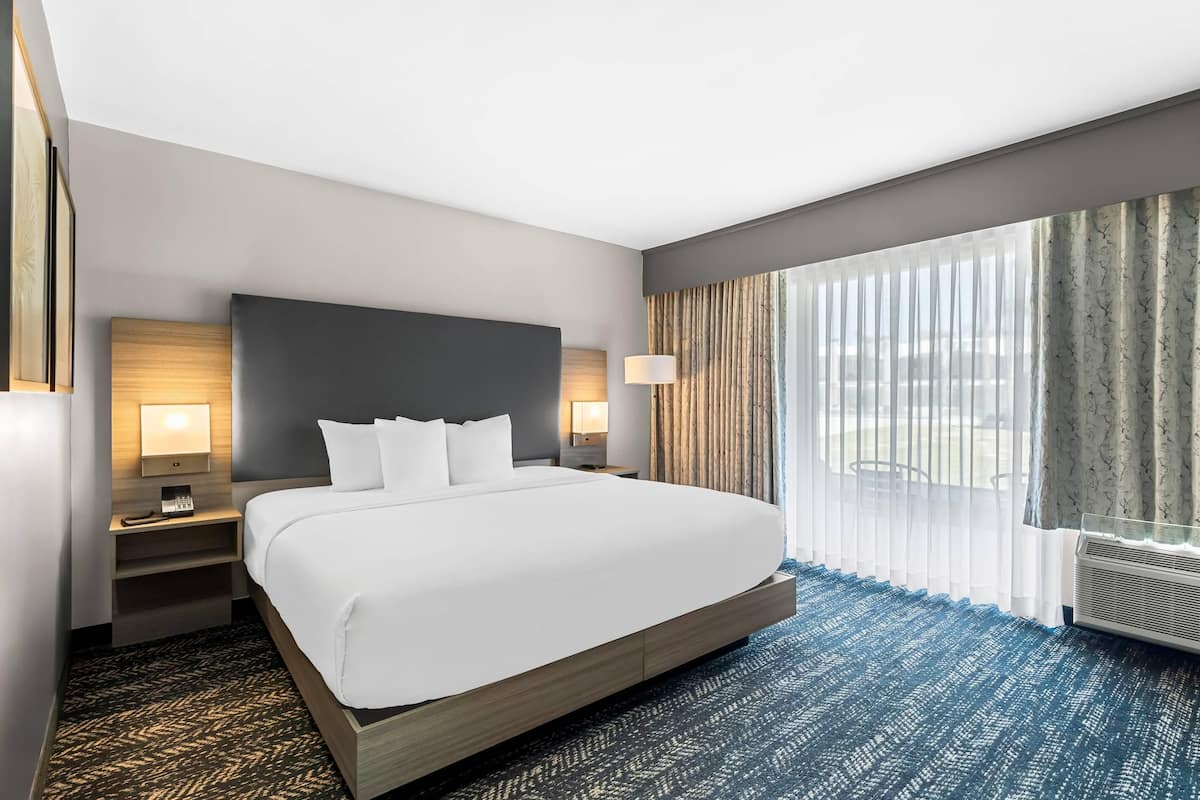 King, Pool View, Accessible | Pillowtop beds, desk, laptop workspace, blackout drapes