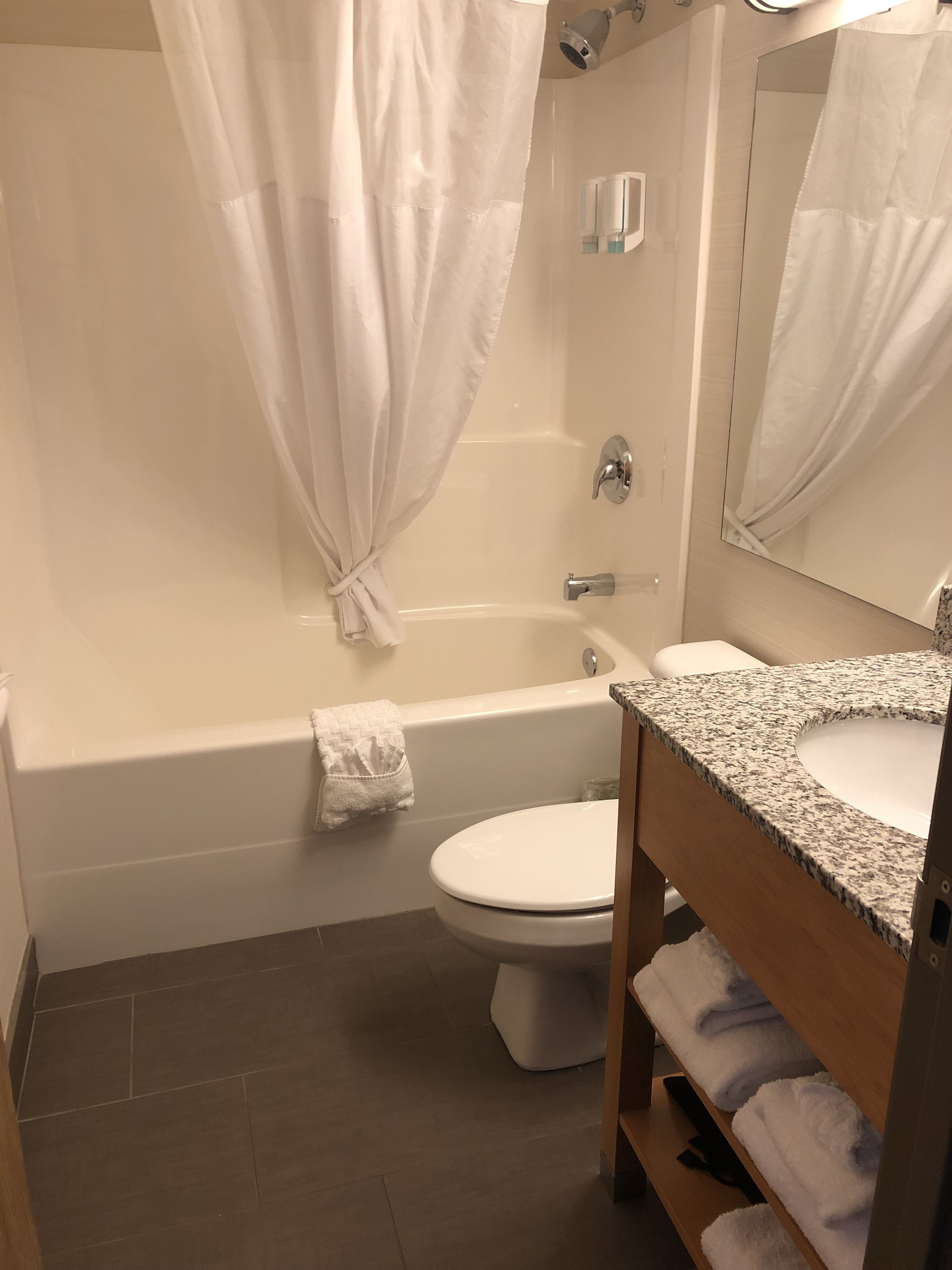 suite, 1 queen bed, non smoking, refrigerator & microwave | bathroom | combined shower/bathtub, deep-soaking bathtub, free toiletries