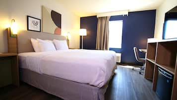 Premium bedding, desk, blackout curtains, iron/ironing board