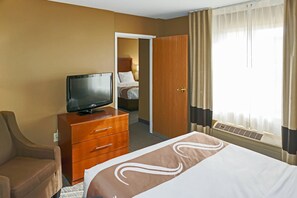 Premium bedding, desk, blackout drapes, iron/ironing board