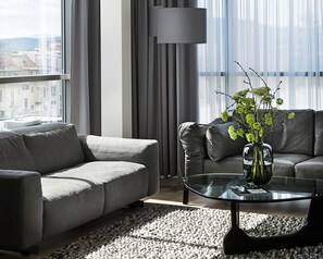 Penthouse, 1 King Bed | Living area | Flat-screen TV, heated floors - Augarten Art Hotel, a Member of Design Hotels (Graz)