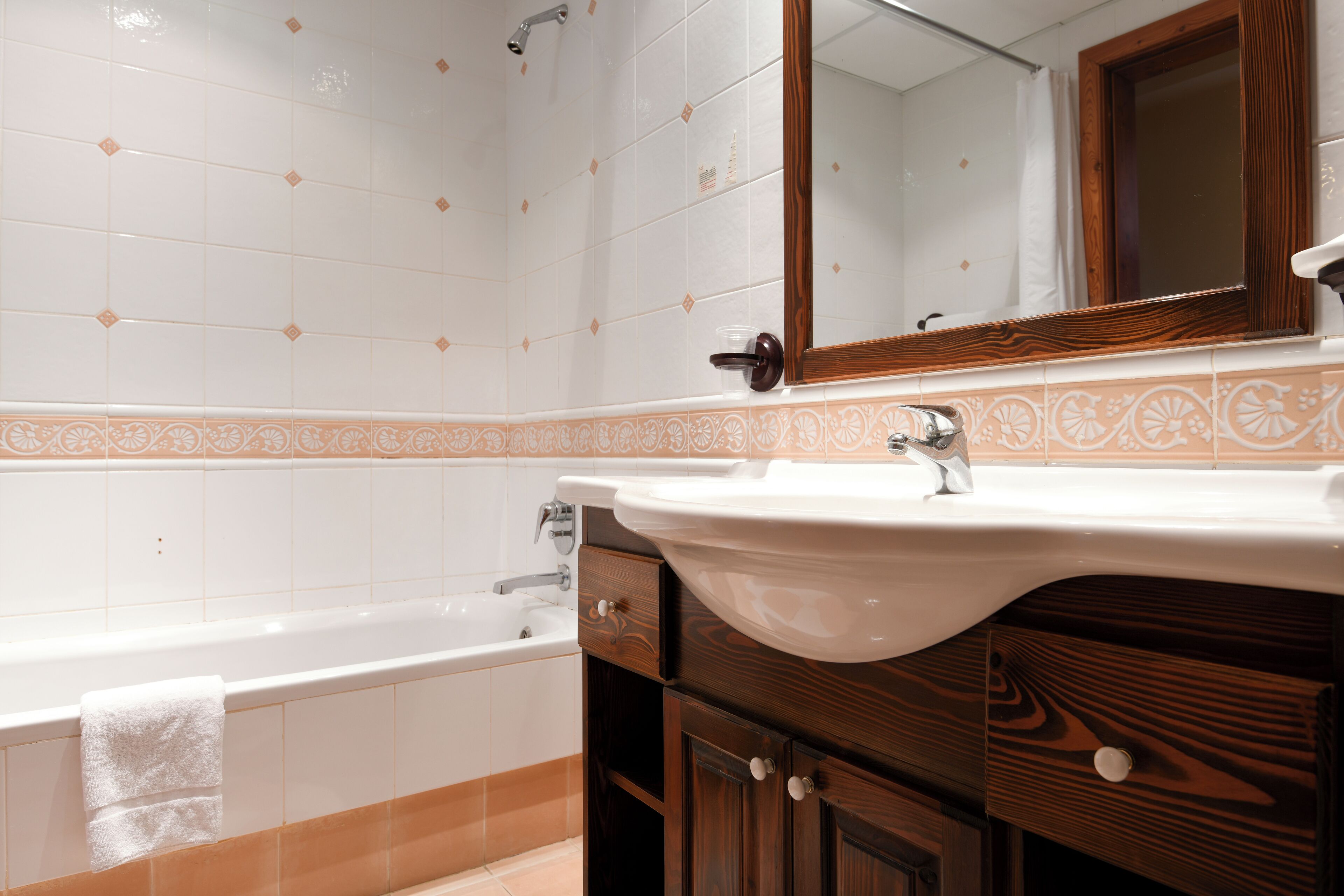 combined shower/bathtub, free toiletries, hair dryer, towels