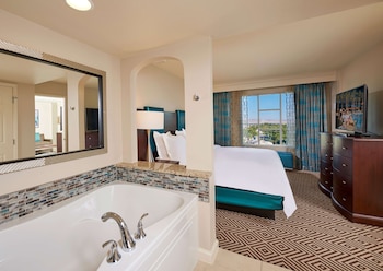 Designer toiletries, hair dryer, towels at Hilton Grand Vacations Club Paradise Las Vegas