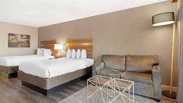 Desk, laptop workspace, iron/ironing board, free cribs/infant beds