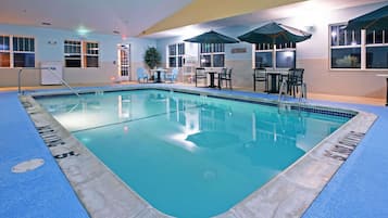Indoor pool, open 6:00 AM to 10:00 PM, sun loungers