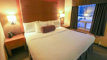 Premium bedding, desk, blackout curtains, iron/ironing board