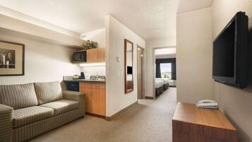 Premium bedding, desk, blackout drapes, iron/ironing board