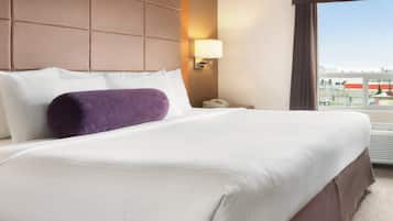 Premium bedding, desk, blackout drapes, iron/ironing board