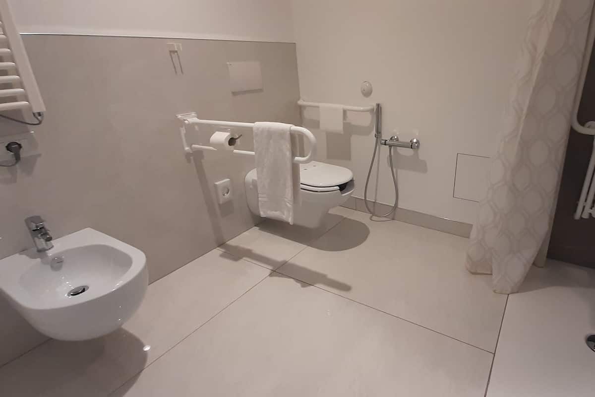 Standard Double Room, Accessible | Bathroom | Shower, rainfall showerhead, free toiletries, hair dryer