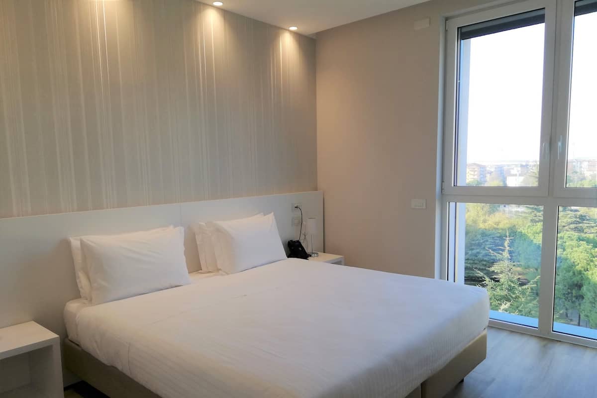 Hypo-allergenic bedding, minibar, desk, blackout drapes