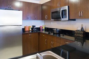 Fridge, microwave, coffee/tea maker, ice maker
