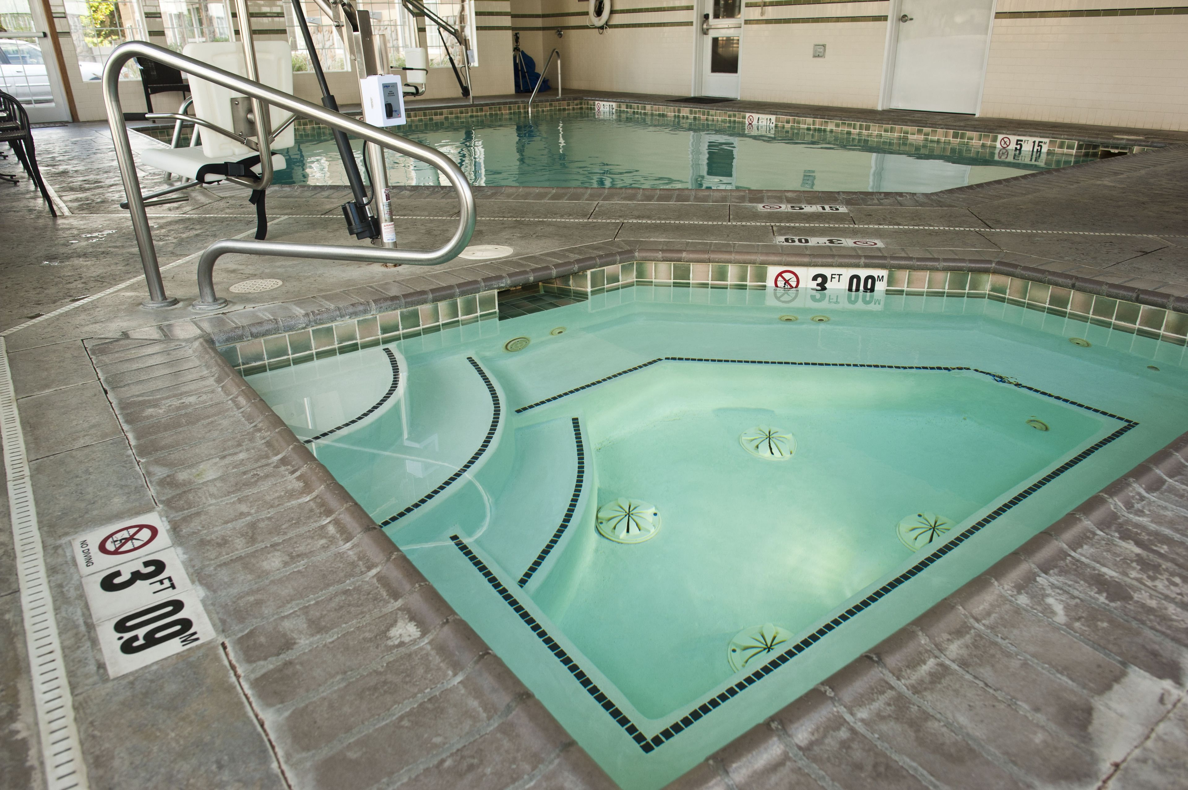 indoor pool, pool loungers