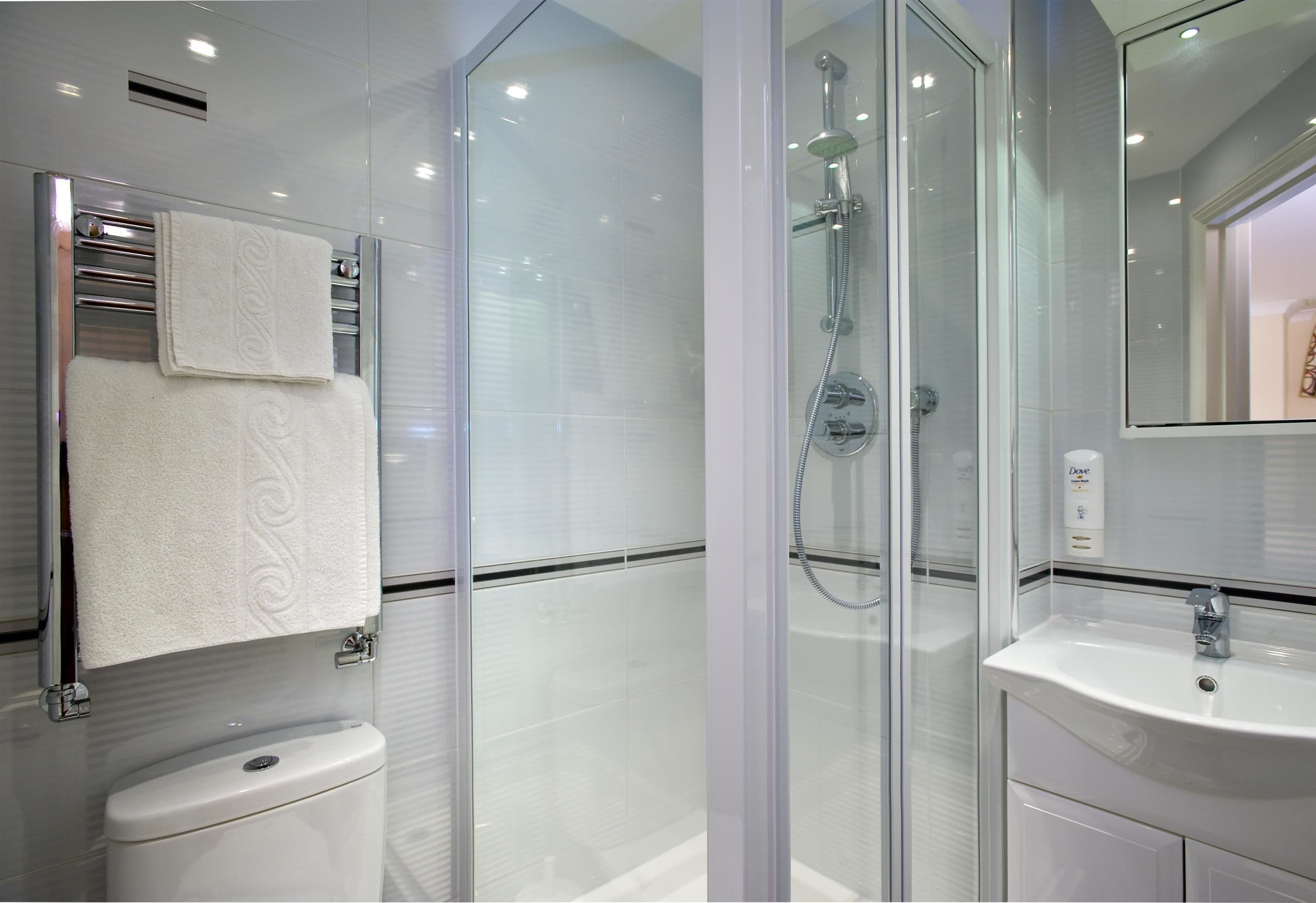 shower, free toiletries, hair dryer, towels