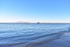 Private beach, sun loungers, beach umbrellas, beach towels