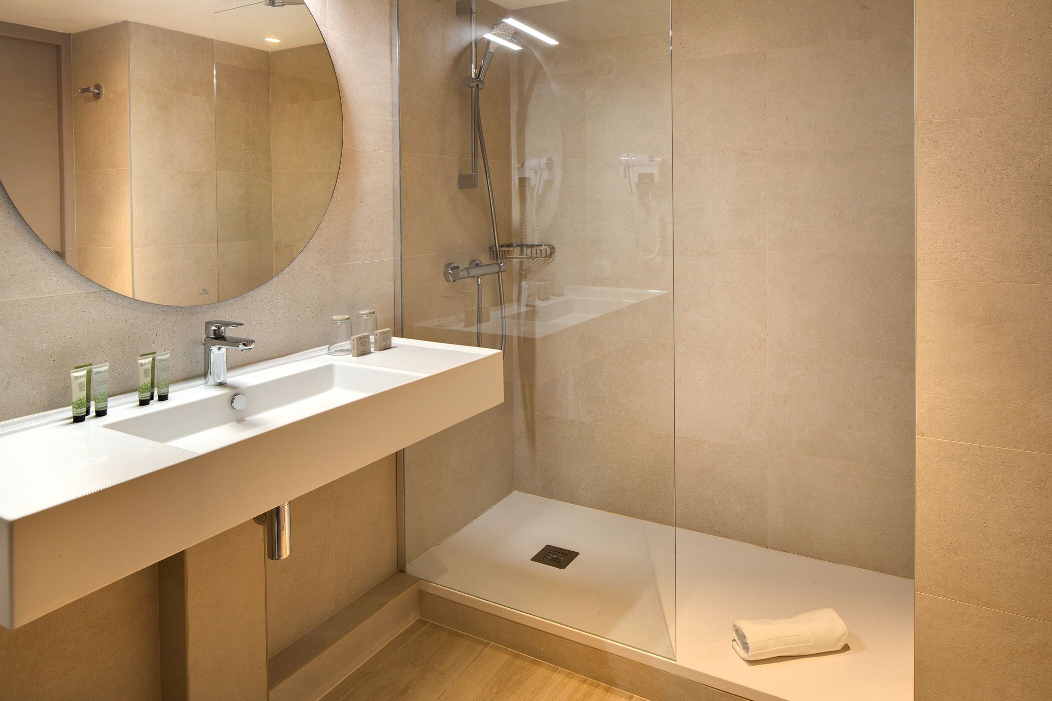 free toiletries, hair dryer, bidet, towels