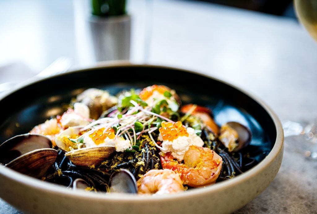 A seafood dish in a bowl.