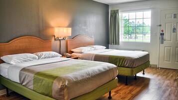 Blackout curtains, free WiFi, bed sheets, alarm clocks