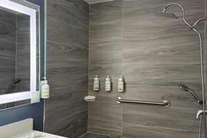 Habitación, 1 cama de matrimonio grande | Baño | Artículos de higiene personal de diseño, secador de pelo y toallas